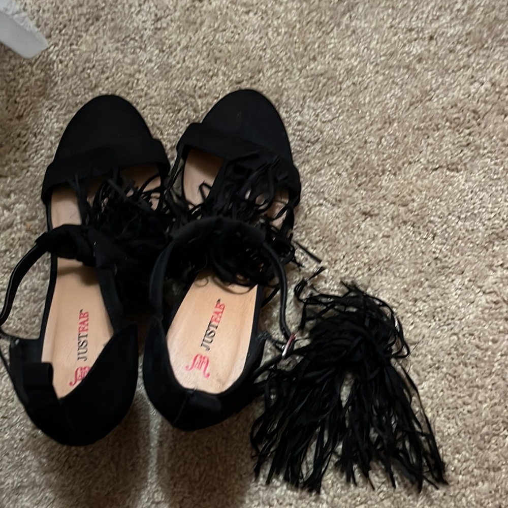 Just Fab Kora black tassel salsa Latin suede heel black 9 - Picture 6 of 6